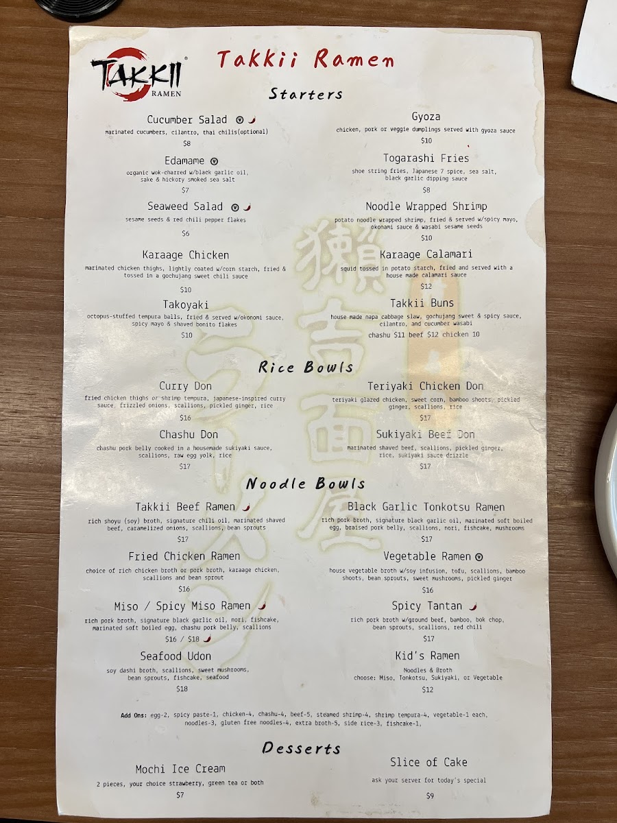 Menu Takkii Ramen Easton-1