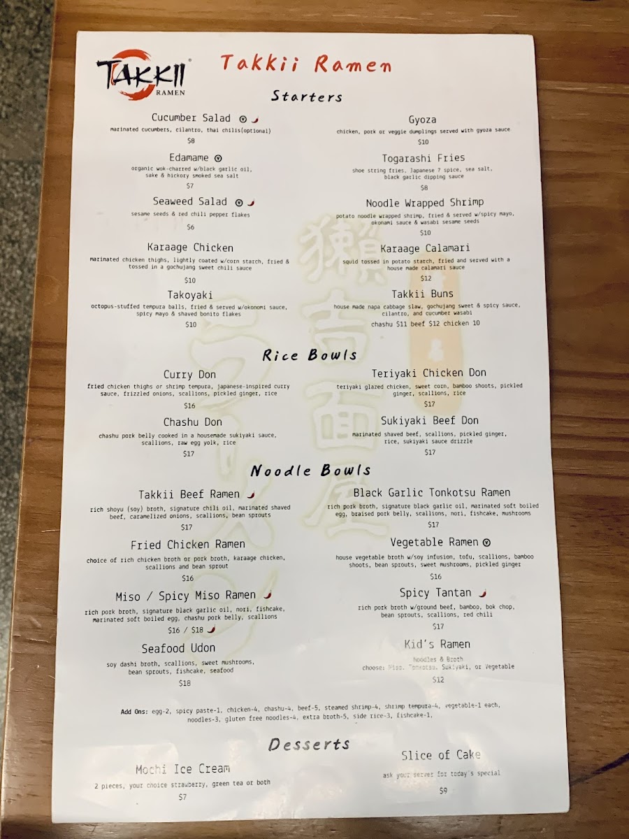 Menu Takkii Ramen Easton-2